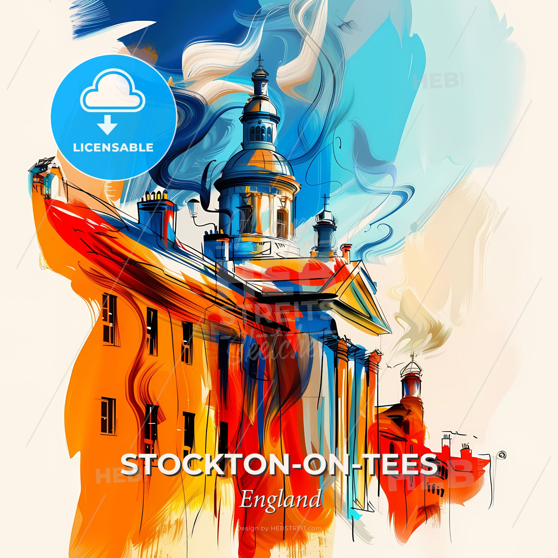 Vibrant Stockton-On-Tees, England - A Painting Of A Building - Square format print template