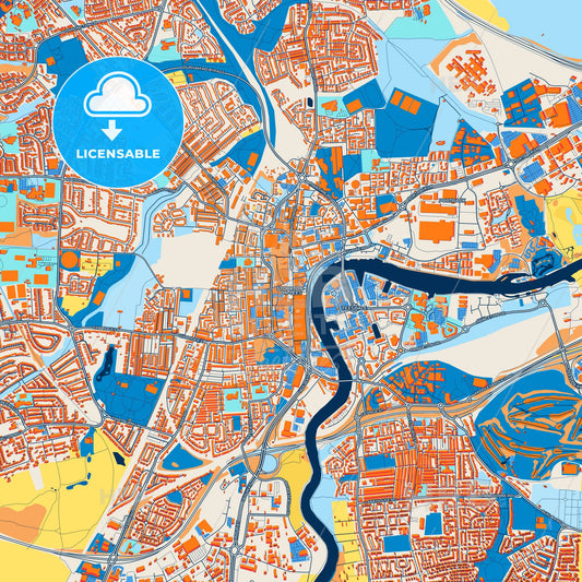 Colorful Stockton-on-Tees Street Map with Labels and Buildings