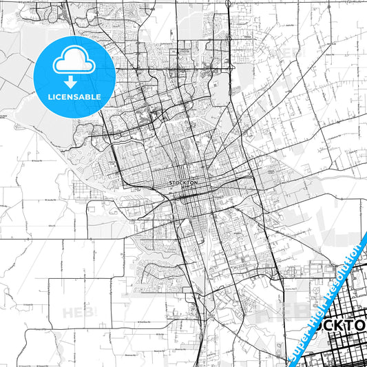 Stockton, California light map with streetnames, citynames and districts
