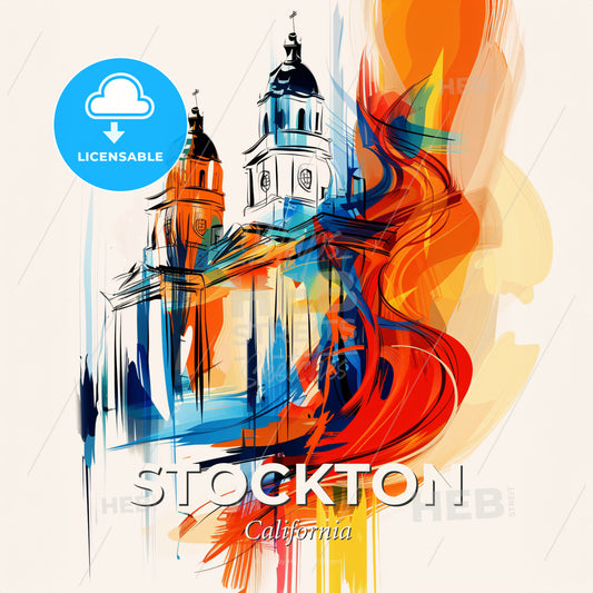 Vibrant Stockton, California - A Painting Of A Building With A Fire - Square format print template