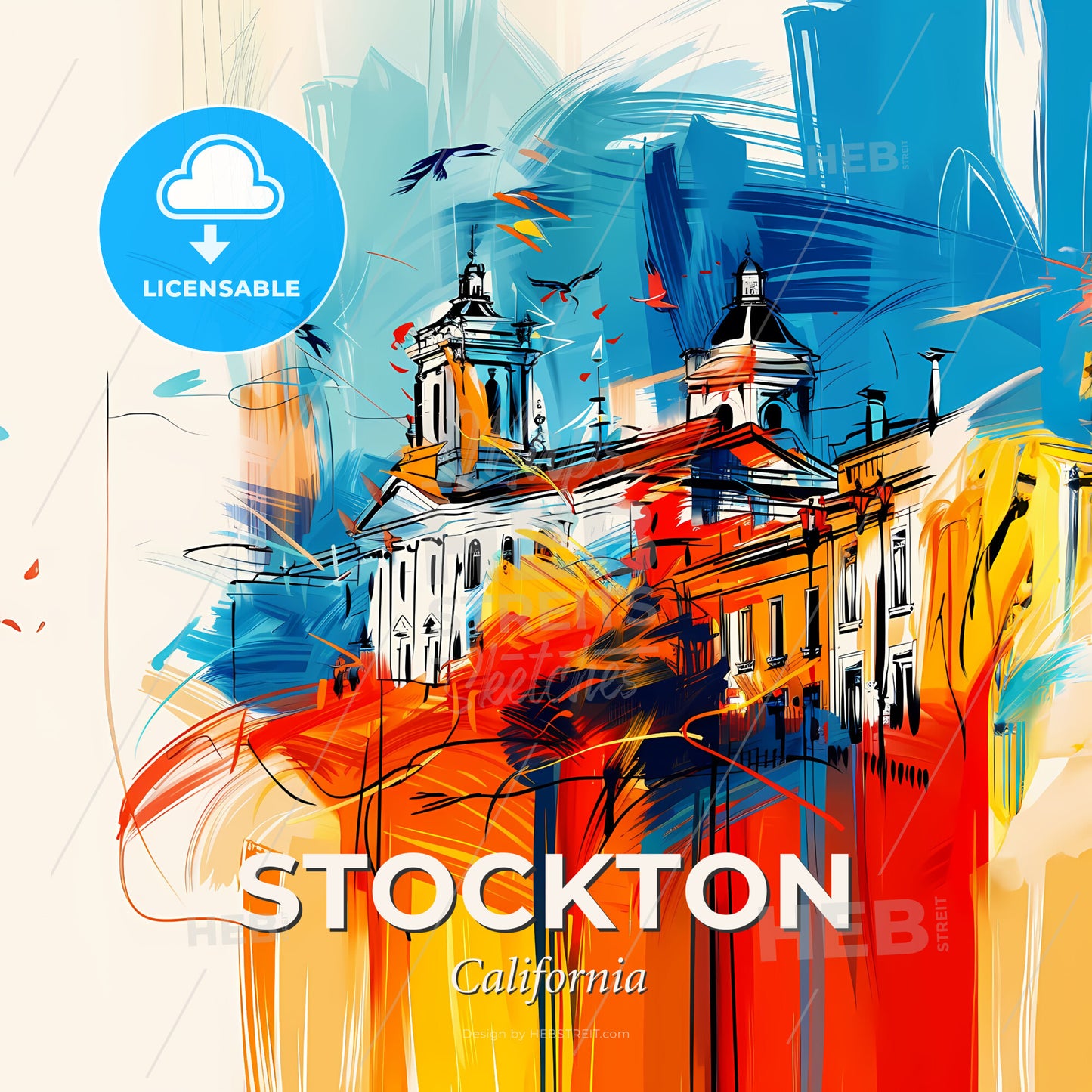 Vibrant Stockton, California - A Painting Of A Building - Square format print template