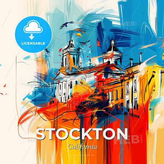 Vibrant Stockton, California - A Painting Of A Building - Square format print template