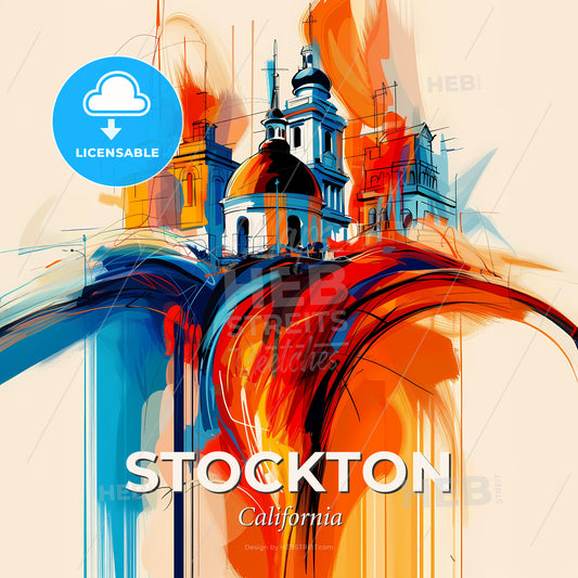 Vibrant Stockton, California - A Painting Of A Building With A Dome And A Dome On Top - Square format print template