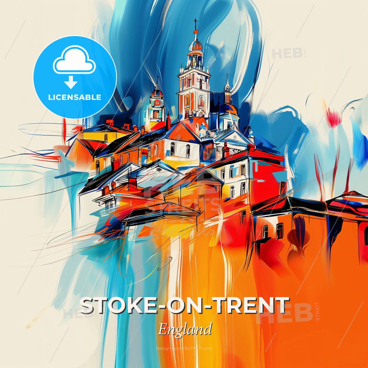 Vibrant Stoke-On-Trent, England - A Painting Of A Building - Square format print template