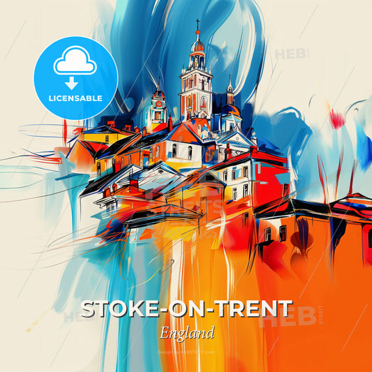 Vibrant Stoke-On-Trent, England - A Painting Of A Building - Square format print template