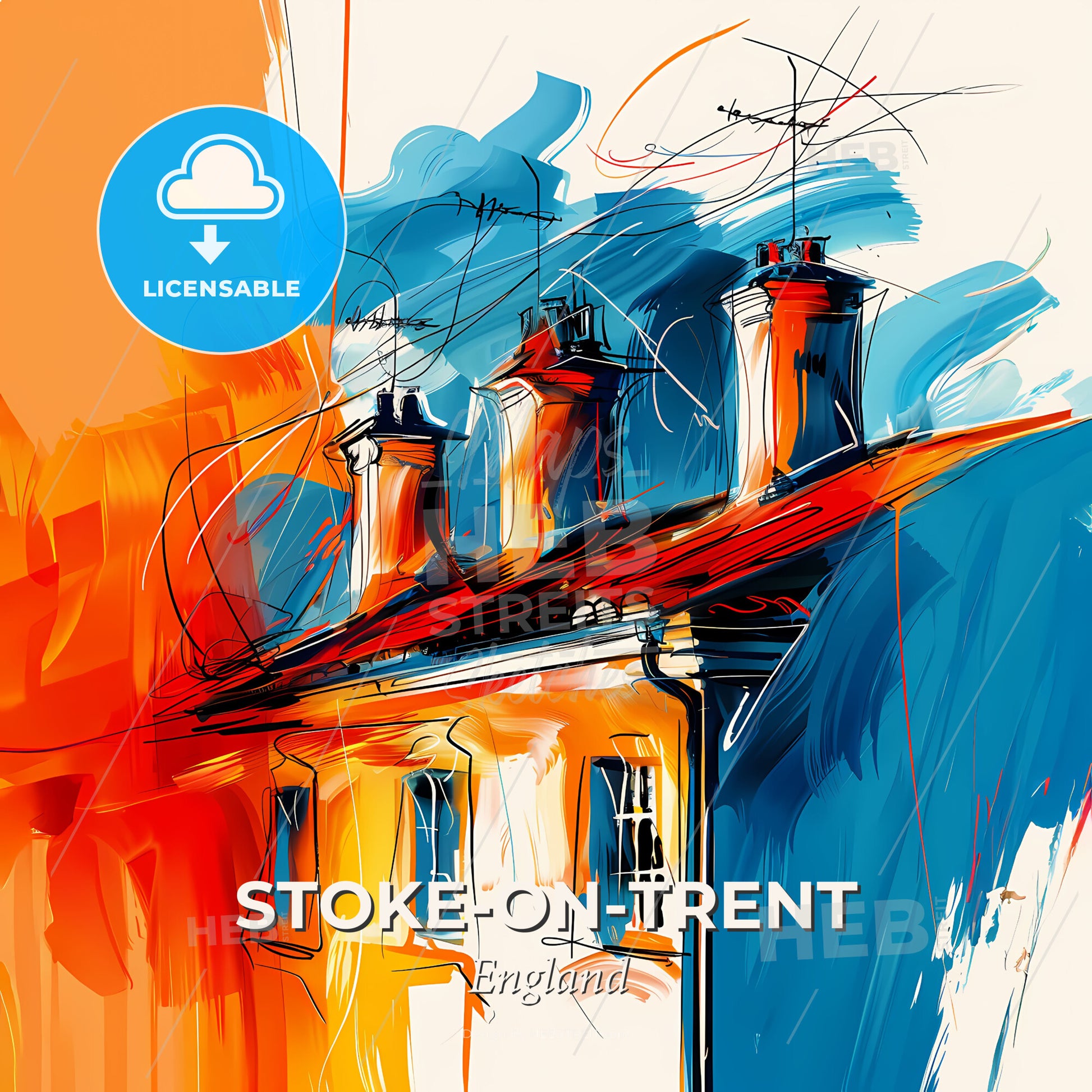 Vibrant Stoke-On-Trent, England - A Painting Of A Building With Chimneys - Square format print template