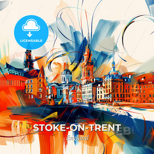 Vibrant Stoke-On-Trent, England - A Colorful Painting Of A City - Square format print template