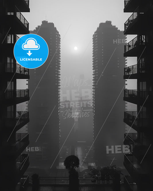 Colorful painted art skyscrapers trees landscape architecture minimalist photography