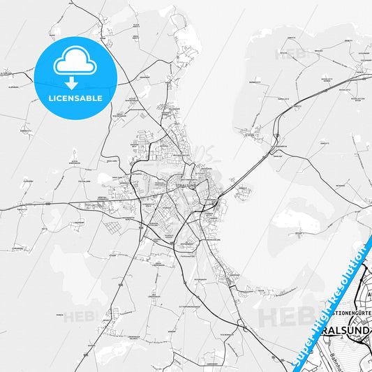 Stralsund, Germany light map with streetnames, citynames and districts