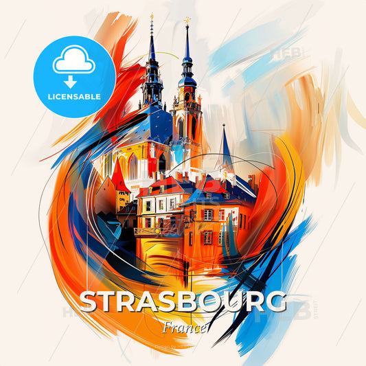 Vibrant Strasbourg, France - A Colorful Painting Of Buildings - Square format print template