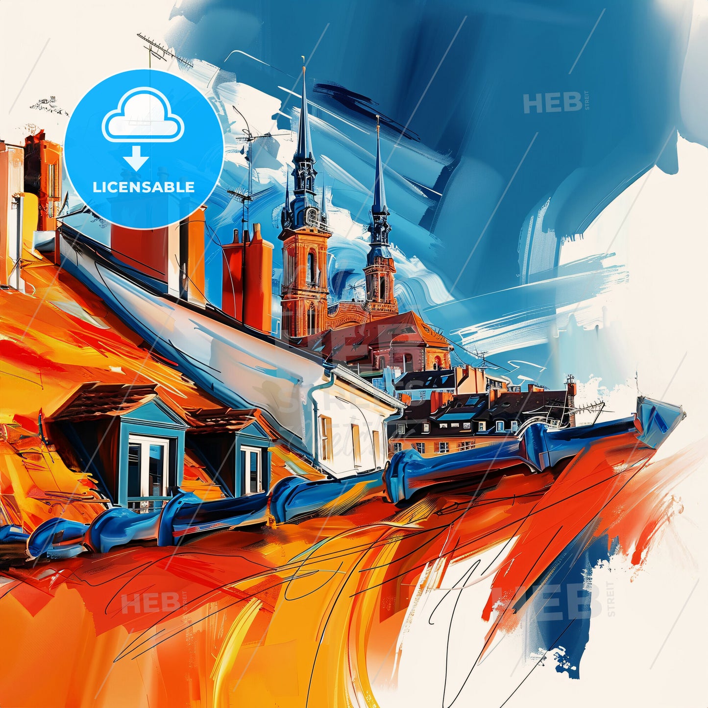 Vibrant Strasbourg, France - A Painting Of A Rooftop Of A Town