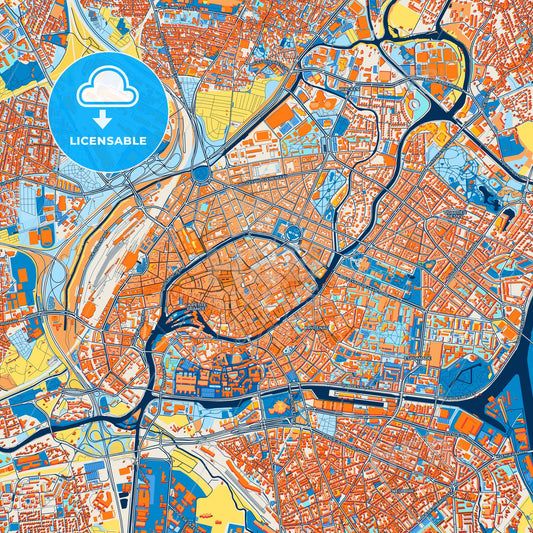 Colorful Strasbourg Street Map with Labels and Buildings