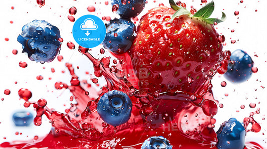 Strawberry Splash: Abstract Liquid Art in Gradient Red with Detailed, Isolated, Professional Commercial Photography and Color Grading