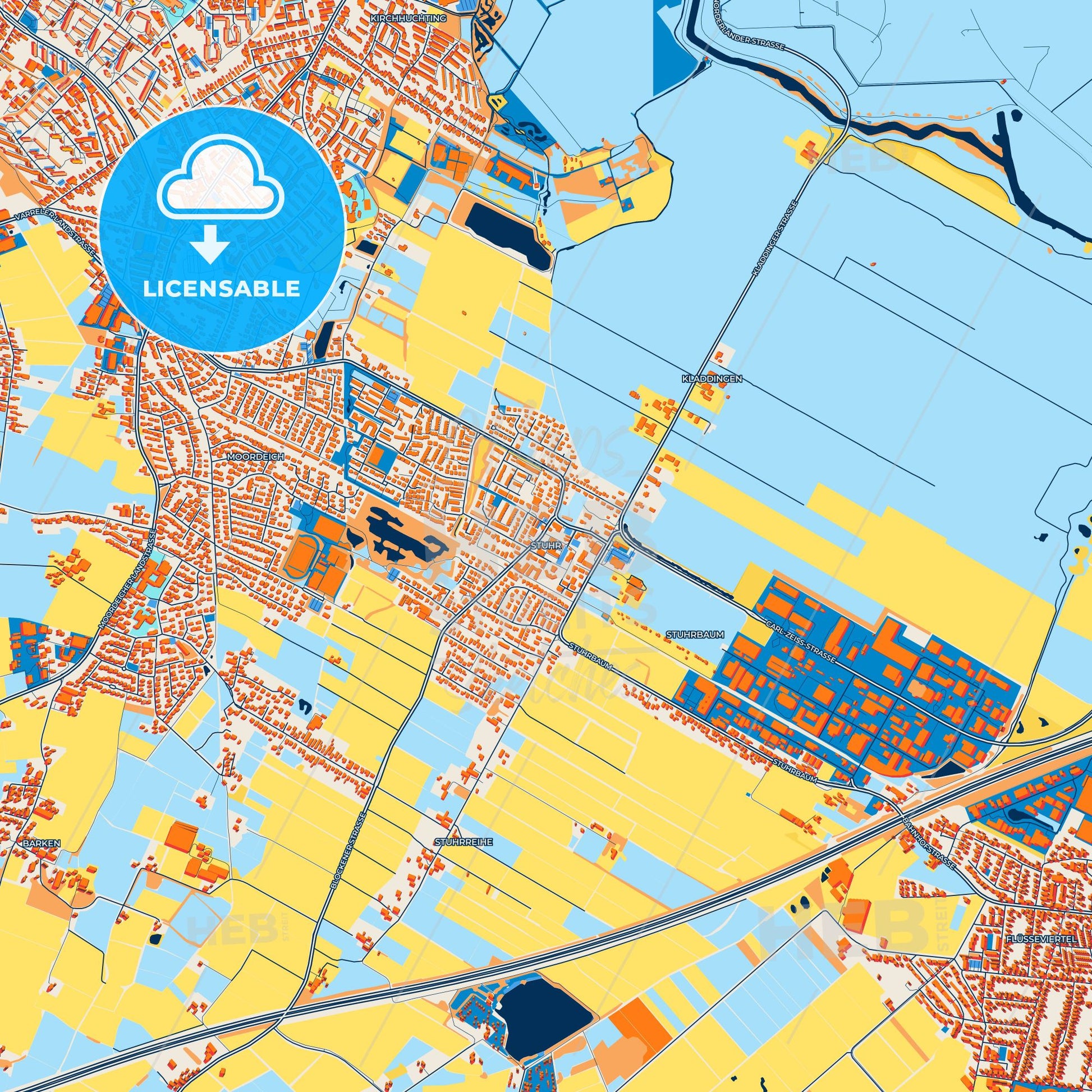 Colorful Stuhr Street Map with Labels and Buildings