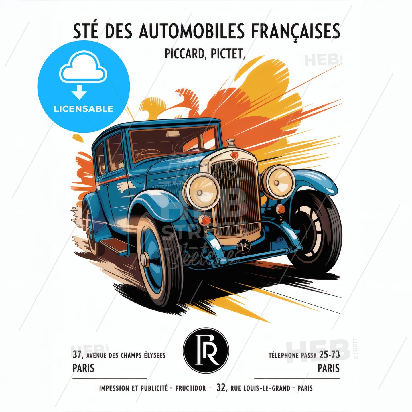 Stunning 1920s Art Deco French Automotive Poster - Vintage Elegance & Style