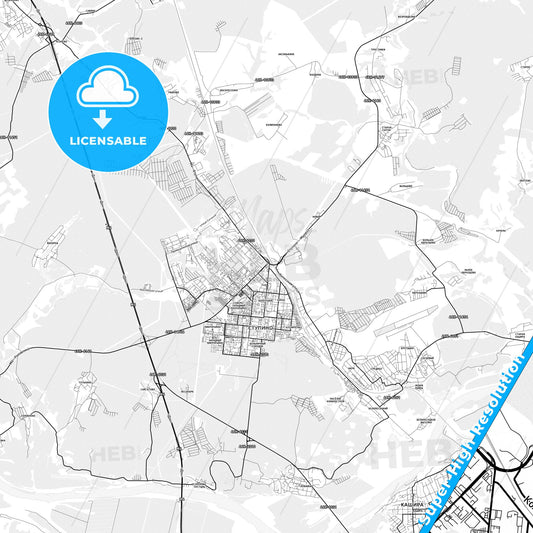 Stupino, Russia light map with streetnames, citynames and districts