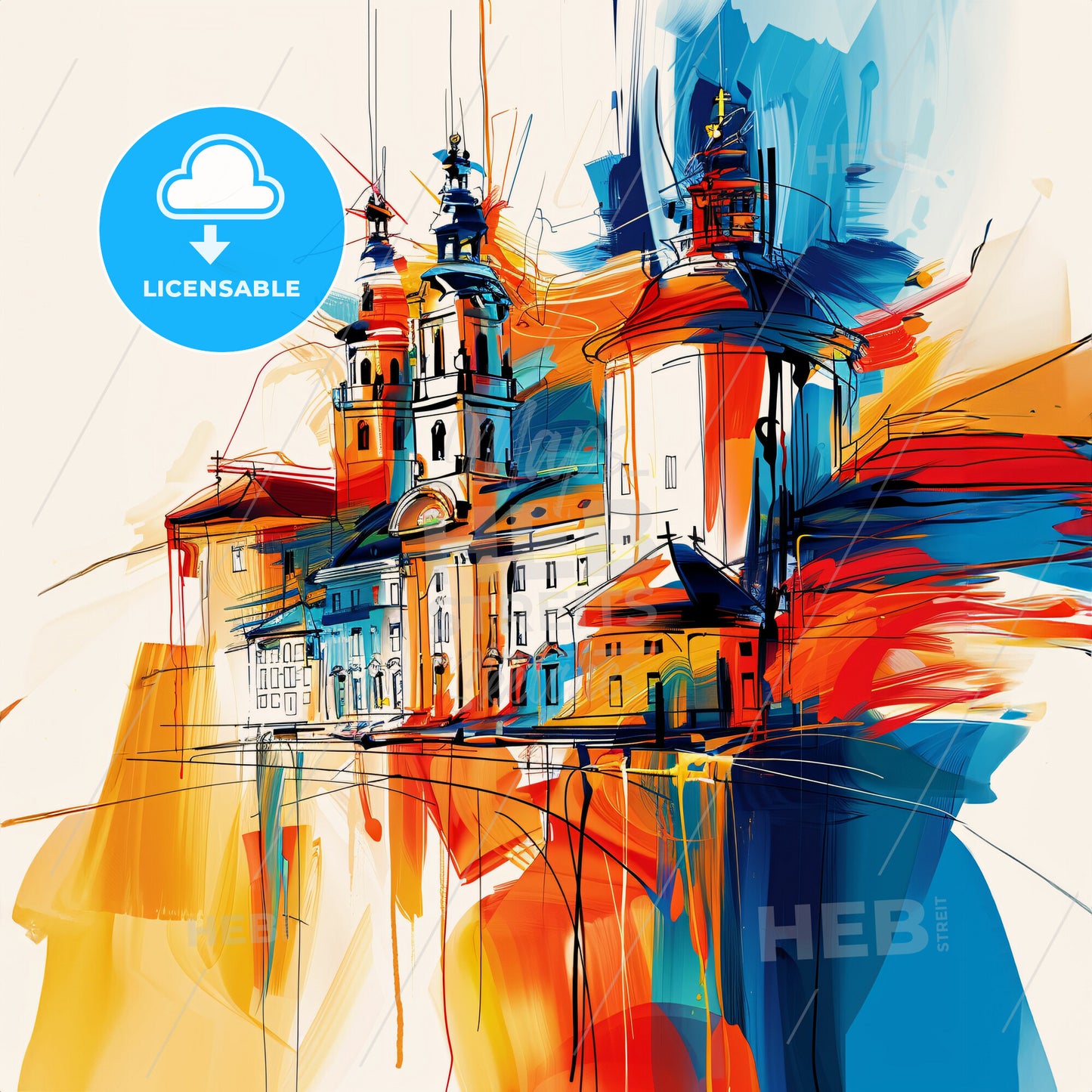 Vibrant Stuttgart, Germany - A Painting Of A Building