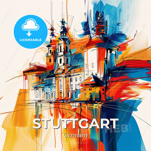 Vibrant Stuttgart, Germany - A Painting Of A Building - Square format print template