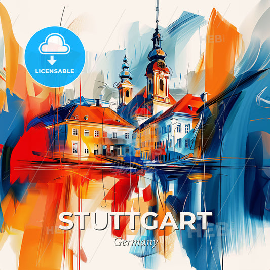 Vibrant Stuttgart, Germany - A Painting Of A Building - Square format print template
