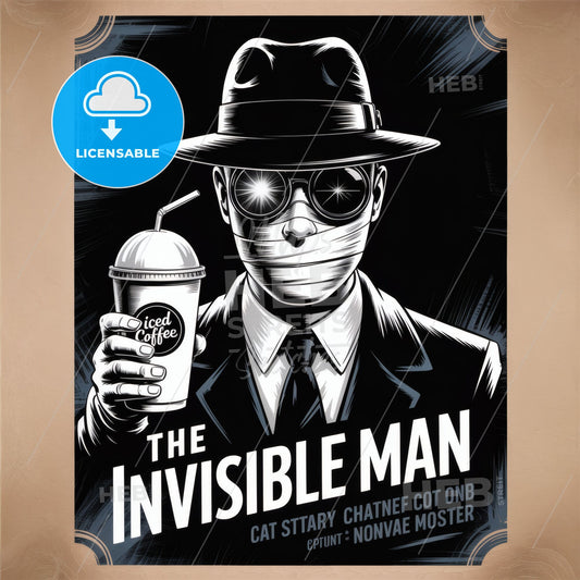 Stylish Artwork Featuring a Mysterious Figure with Iced Coffee, Evoking Intrigue and a Modern Twist on Classic Themes.