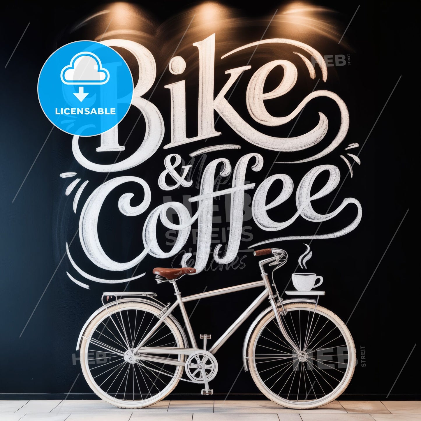 Stylish Bike and Coffee Shop Interior with Artistic Chalkboard Design
