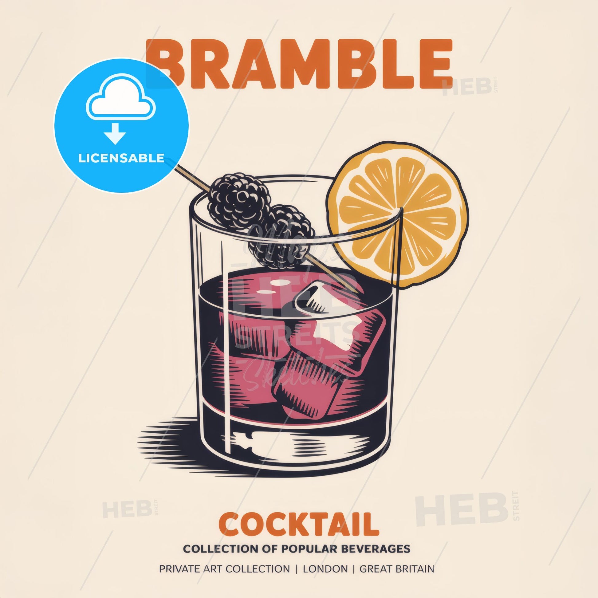 Stylish Bramble Cocktail Art Print: Modern Minimalist Elegance for Your Space