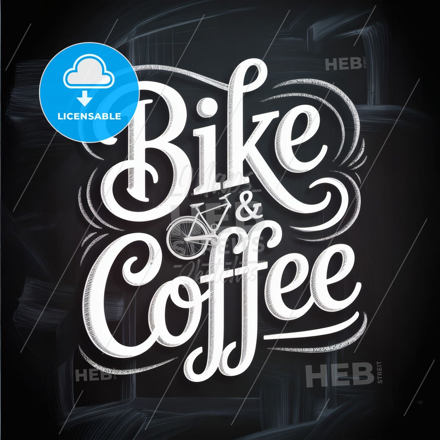 Stylish Handwritten Typography Design Featuring the Phrase 'Bike & Coffee' on a Chalkboard Background.