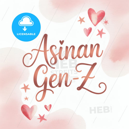Stylish and Playful 'Asinan Gen-Z' Typography Design with Hearts and Stars for Trendy Youth Themes.