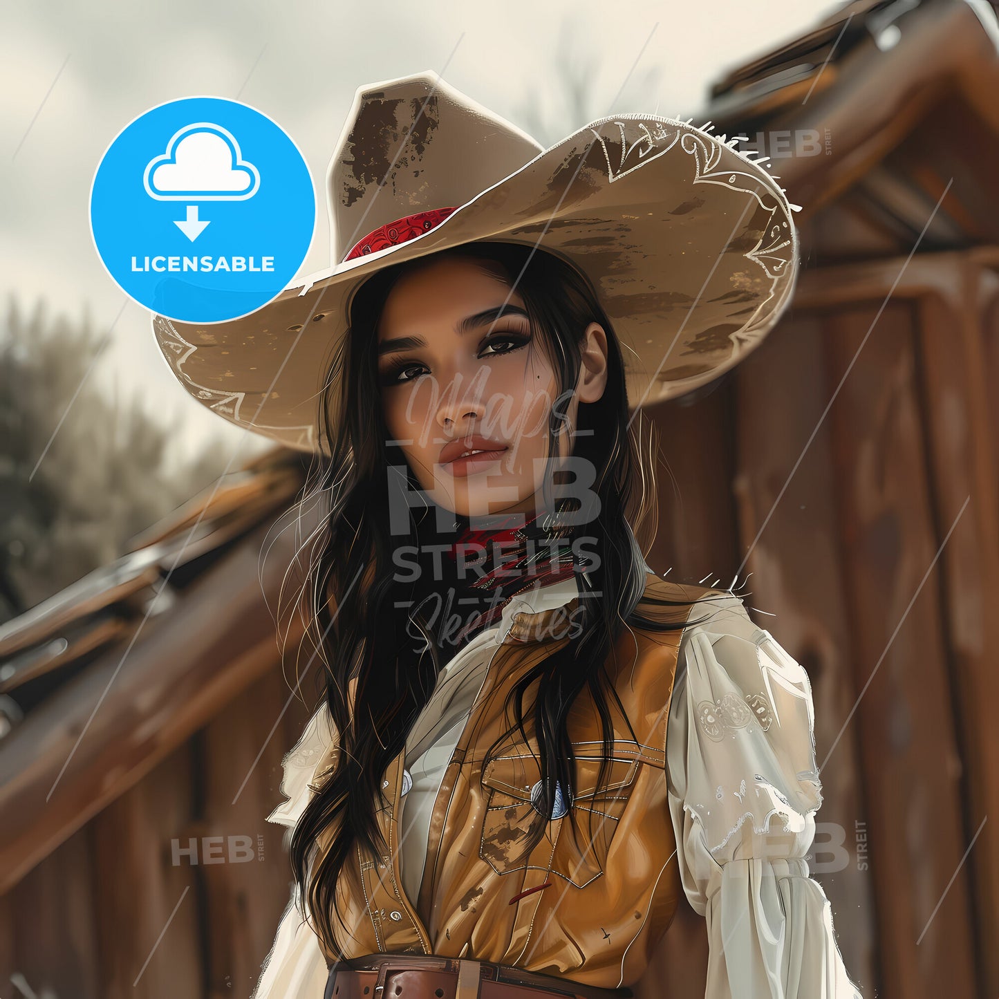 stylish portrait showcasing a modern and beautiful Mexican cowgirl - A woman in a cowboy hat