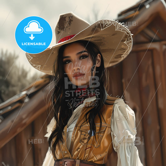 stylish portrait showcasing a modern and beautiful Mexican cowgirl - A woman in a cowboy hat