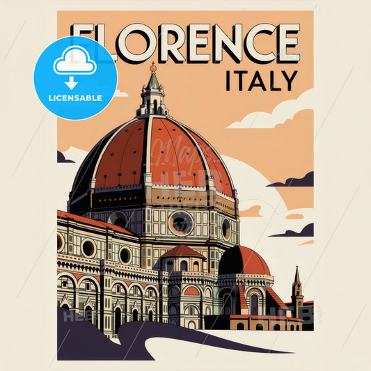 Stylized Art Deco Florence Cathedral Print: Modern Minimalist Travel Poster