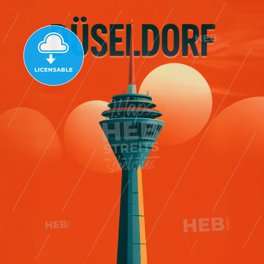 Stylized Rheinturm Düsseldorf Travel Poster - Retro-Modern Minimalist Art