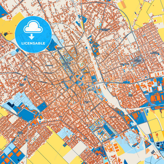 Colorful Subotica Street Map with Labels and Buildings
