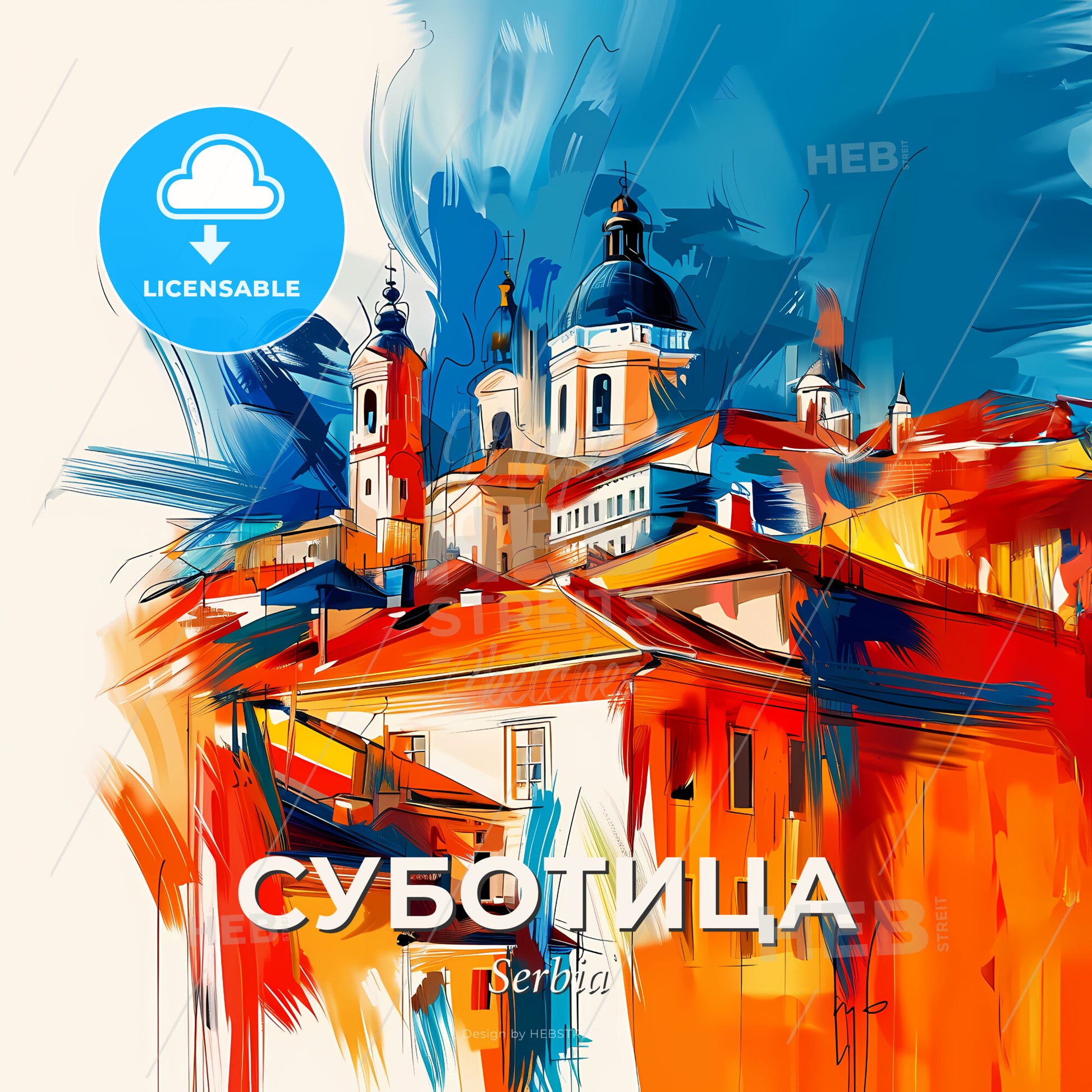 Vibrant Суботица, Serbia - A Painting Of A Building - Square format print template