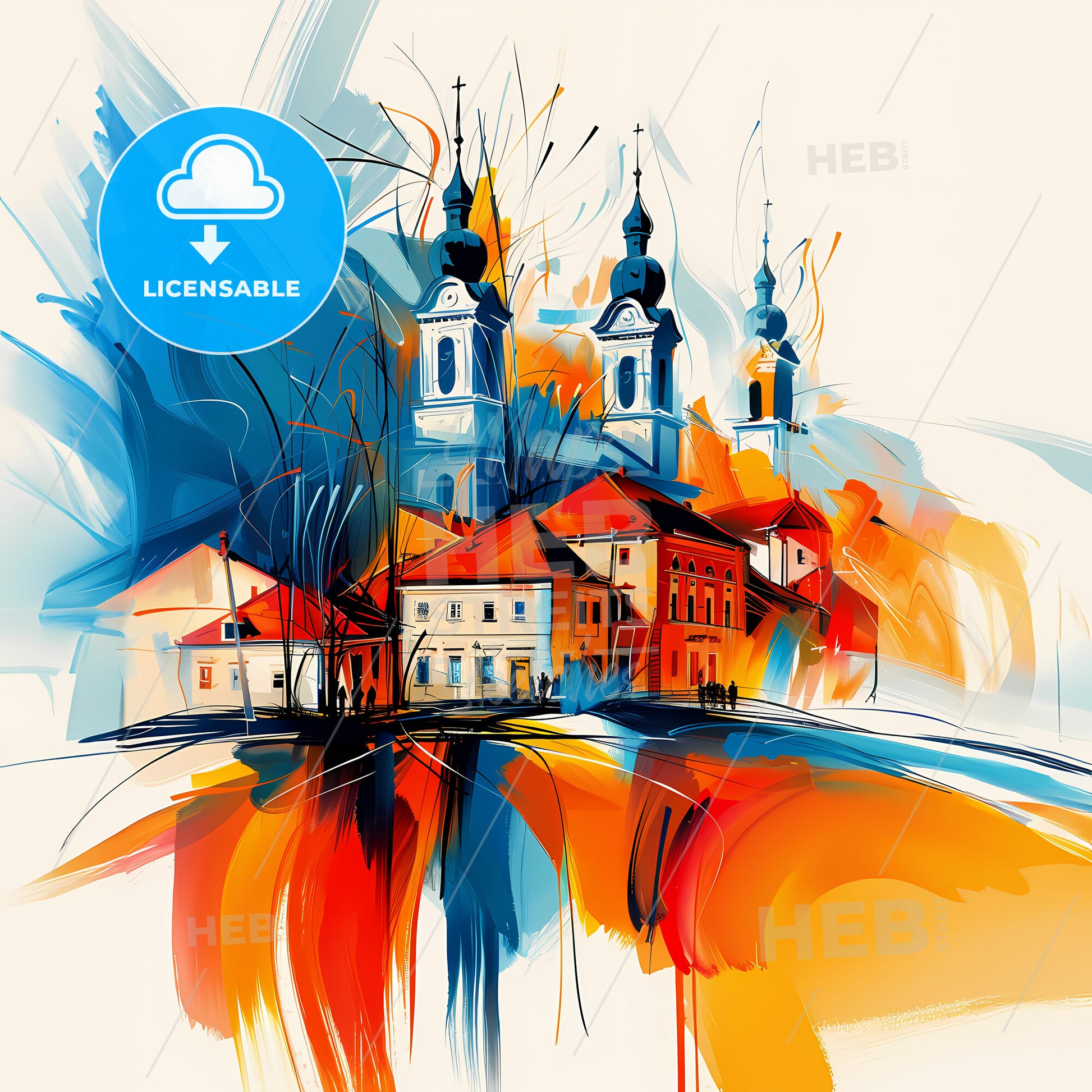 Vibrant Суботица, Serbia - A Painting Of A Building With Towers And A Colorful Background