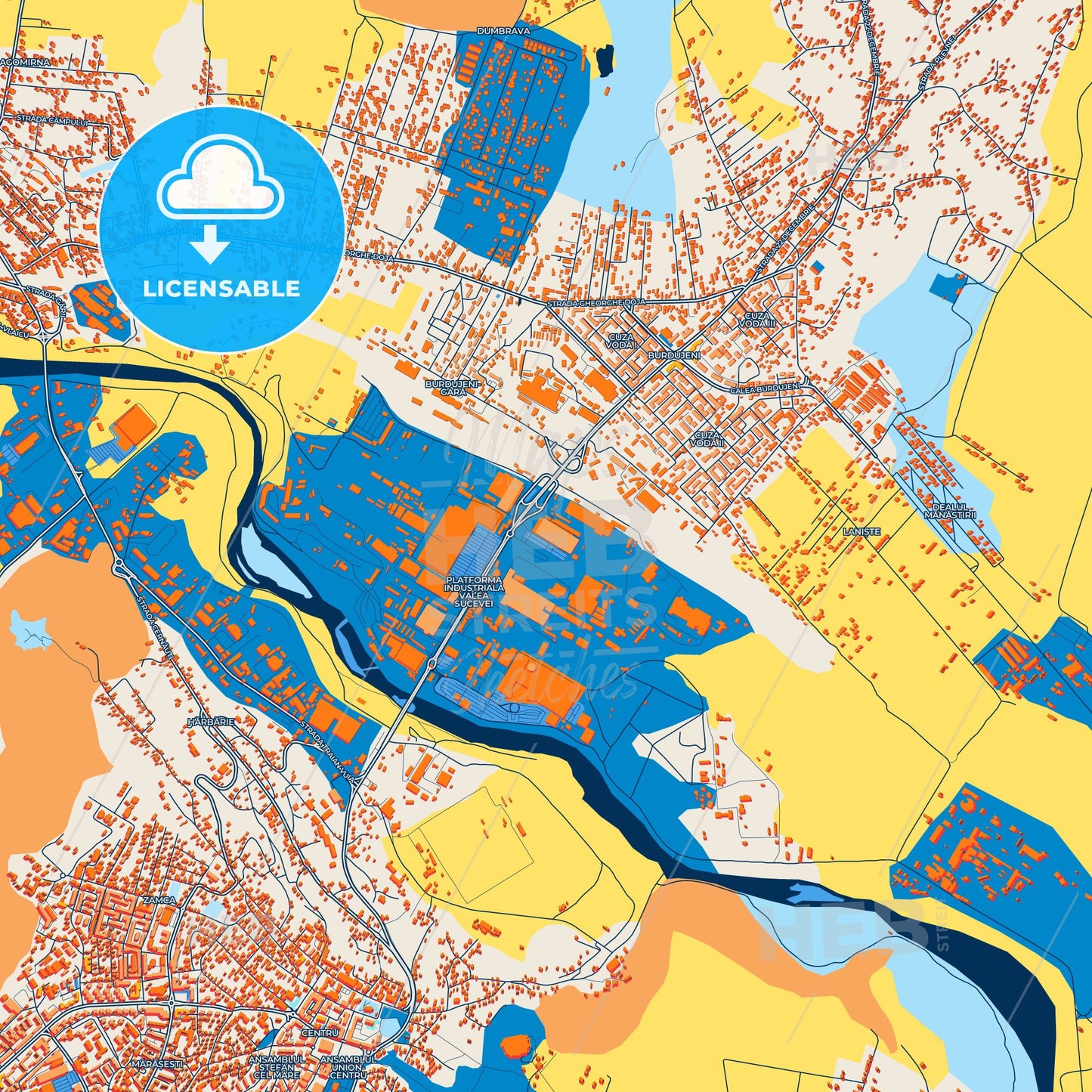 Colorful Suceava Street Map with Labels and Buildings