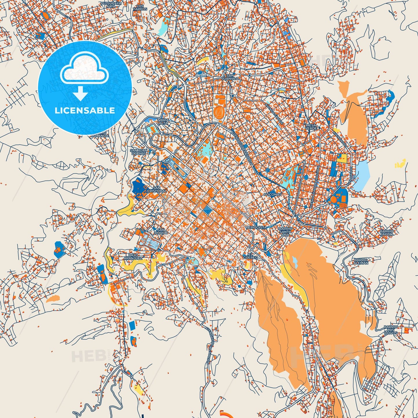 Colorful Sucre Street Map with Labels and Buildings