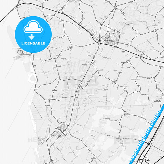 Súdwest-Fryslân, Netherlands light map with streetnames, citynames and districts