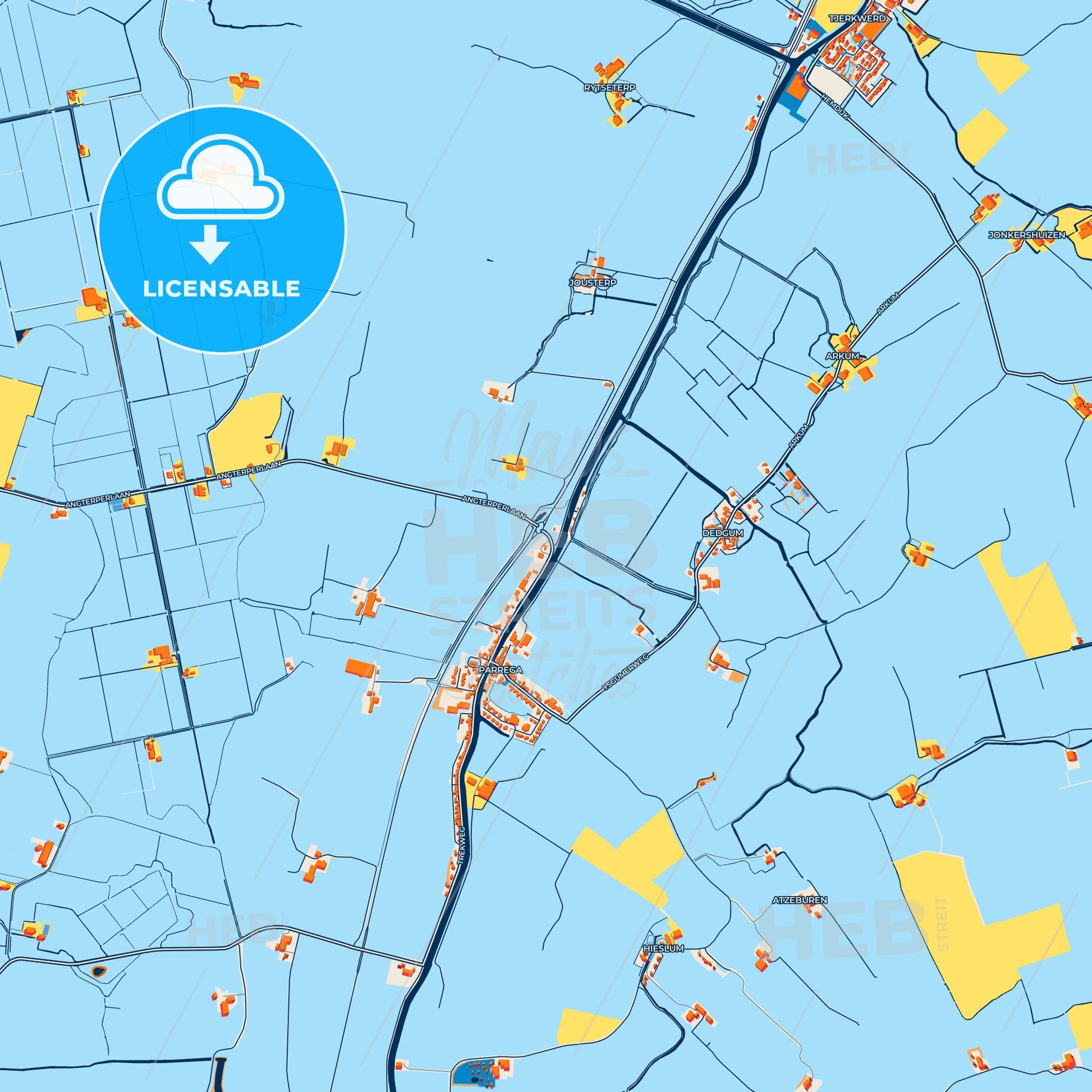 Colorful Súdwest-Fryslân Street Map with Labels and Buildings