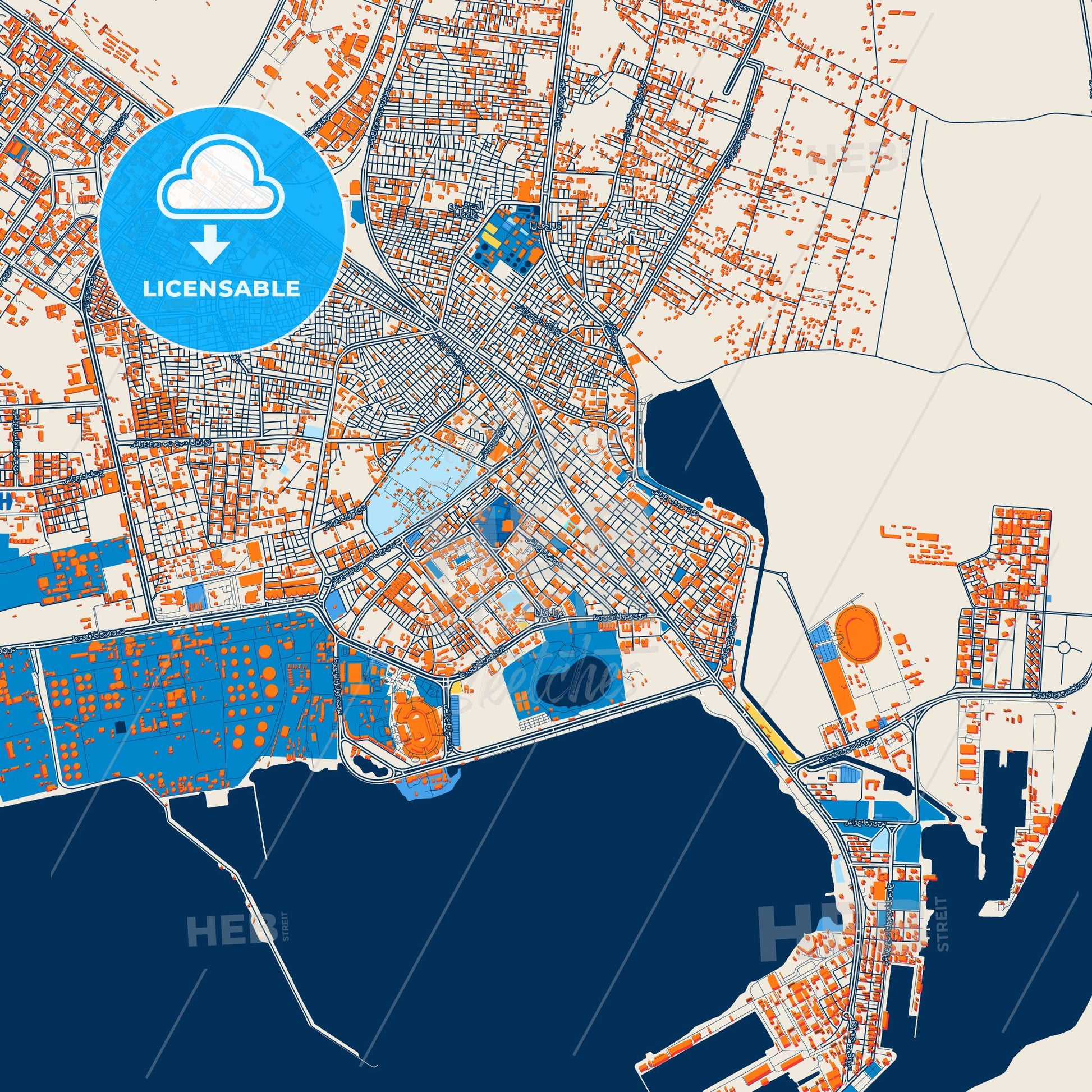 Colorful Suez Street Map with Labels and Buildings