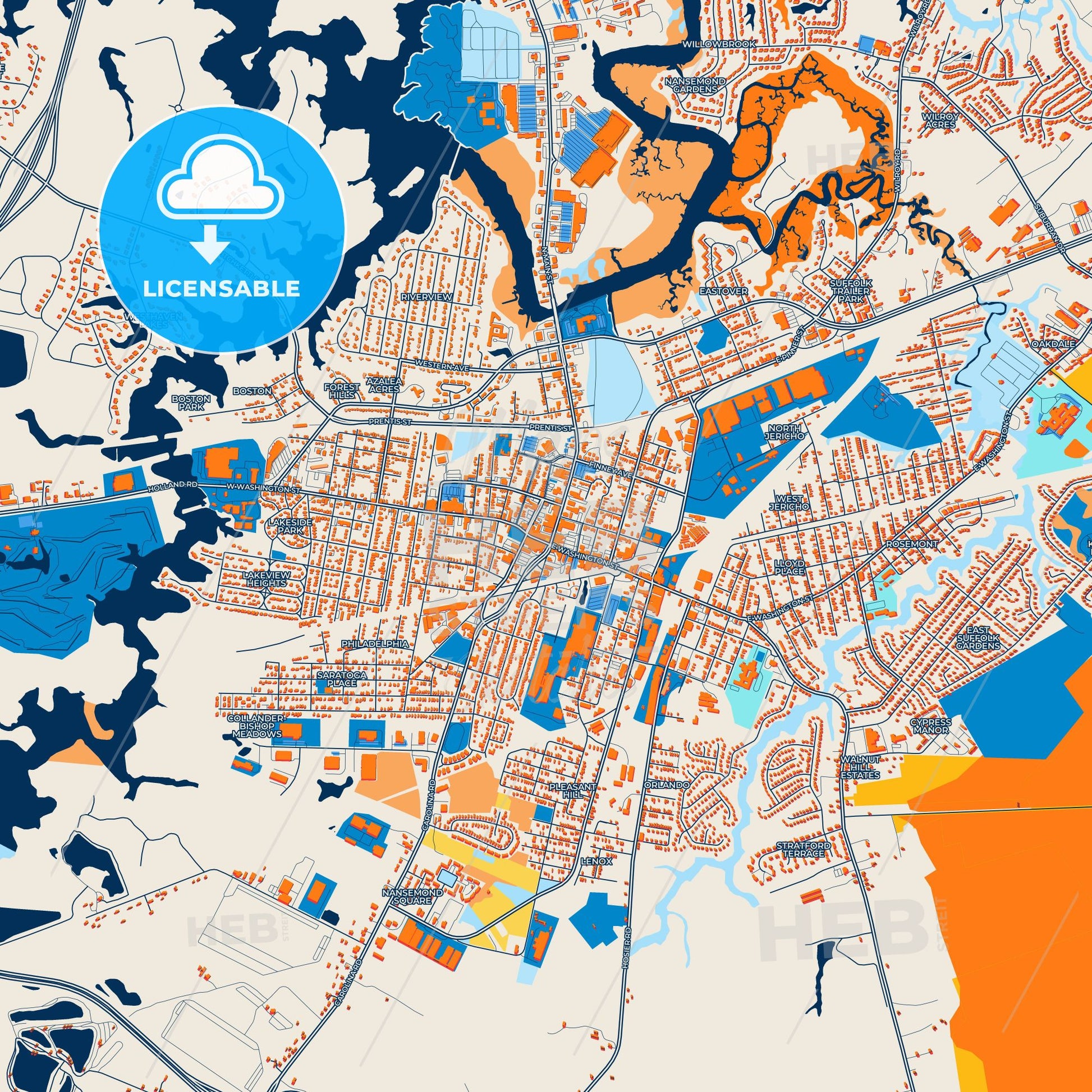Colorful Suffolk Street Map with Labels and Buildings