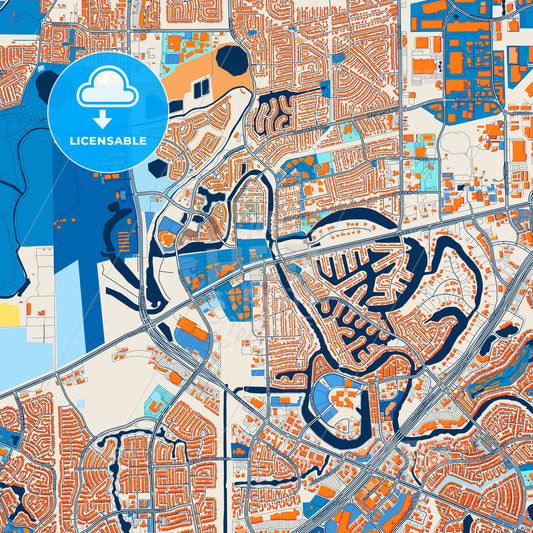 Colorful Sugar Land Street Map with Labels and Buildings