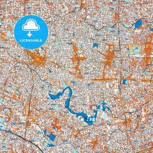 Colorful Suginami Street Map with Labels and Buildings