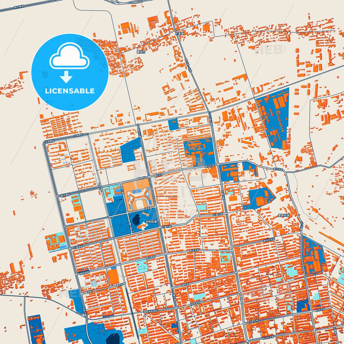 Colorful Suihua Street Map with Labels and Buildings