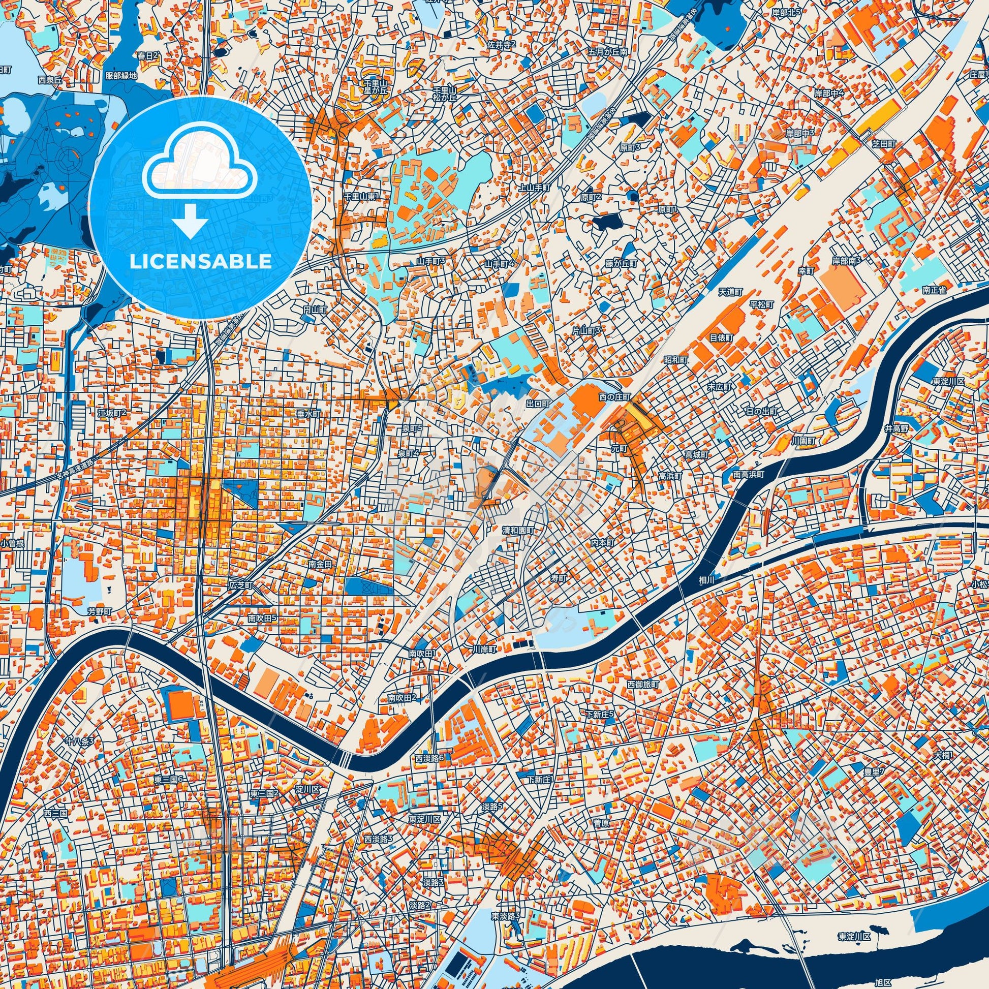 Colorful Suita Street Map with Labels and Buildings