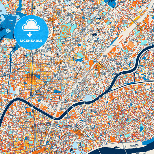 Colorful Suita Street Map with Labels and Buildings