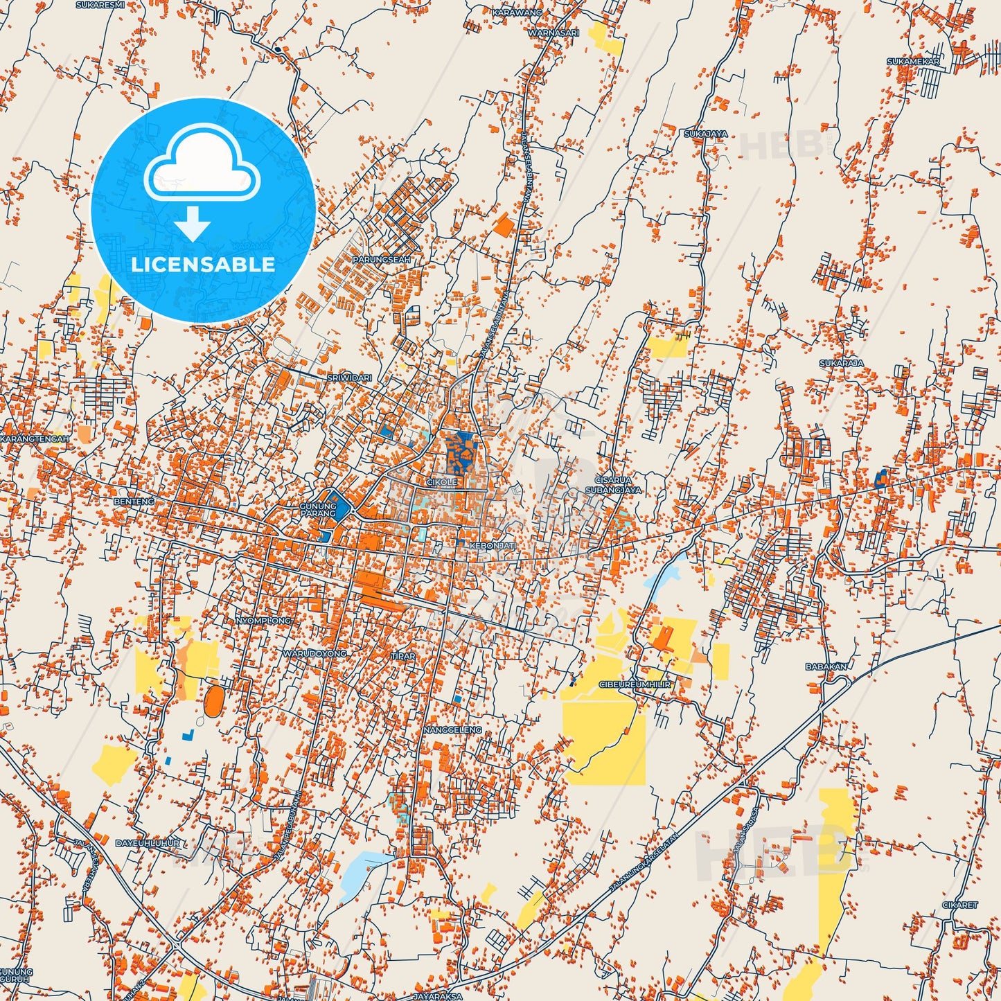 Colorful Sukabumi Street Map with Labels and Buildings