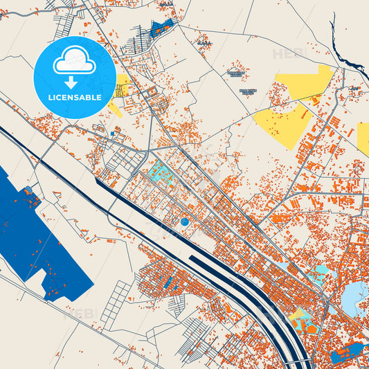 Colorful Sukkur Street Map with Labels and Buildings