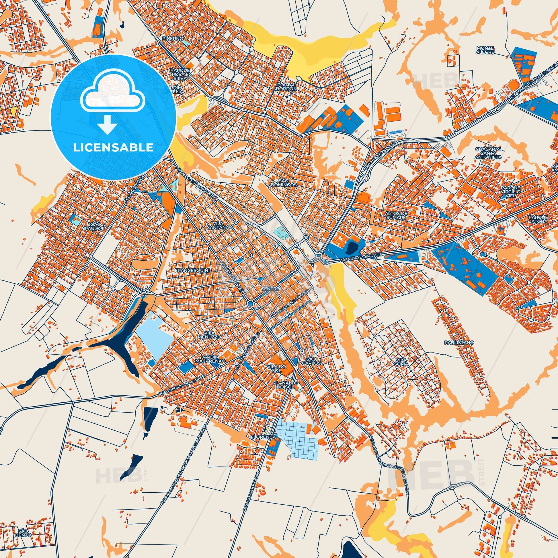 Colorful Sumare Street Map with Labels and Buildings