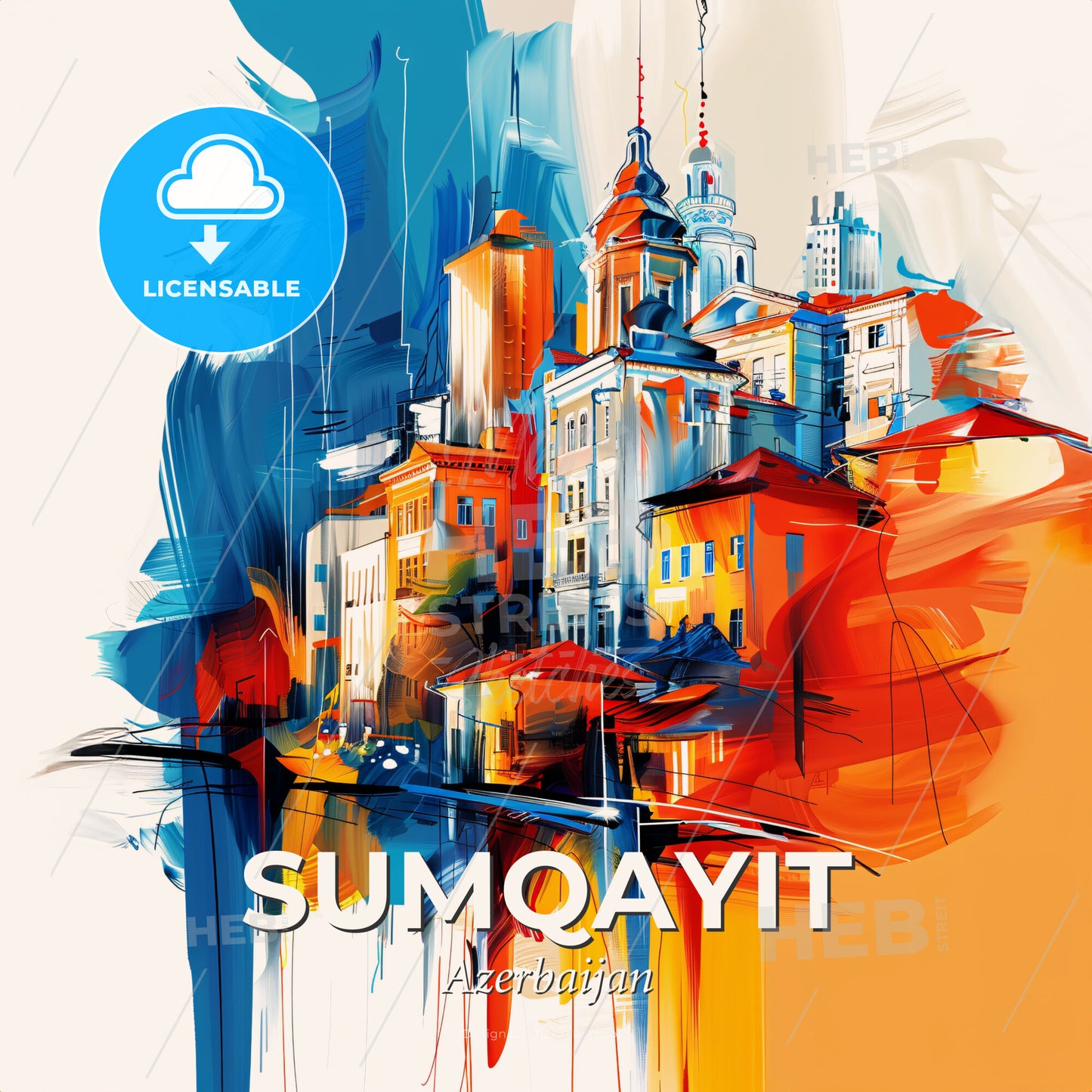 Vibrant Sumqayit, Azerbaijan - A Painting Of A City - Square format print template